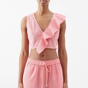 Marysia Seahaven ruffled cotton cropped top